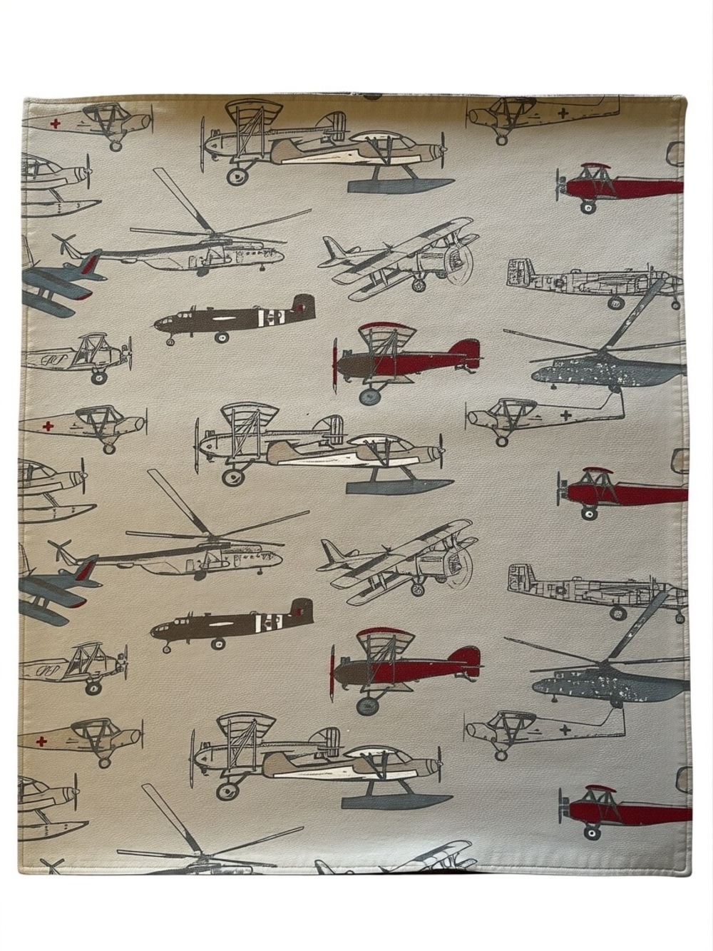 Baby Play Mat or Changing Pad- Airplane Motif Red, Blue, Gray